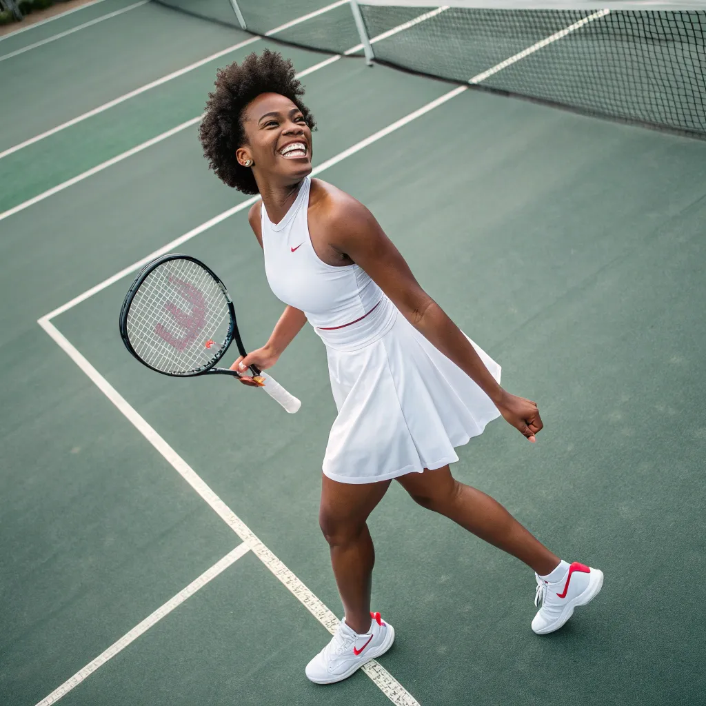 Smiling woman in tennis attire