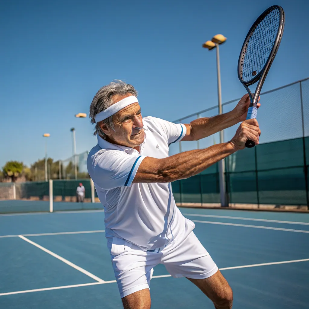 Middle-aged man playing tennis